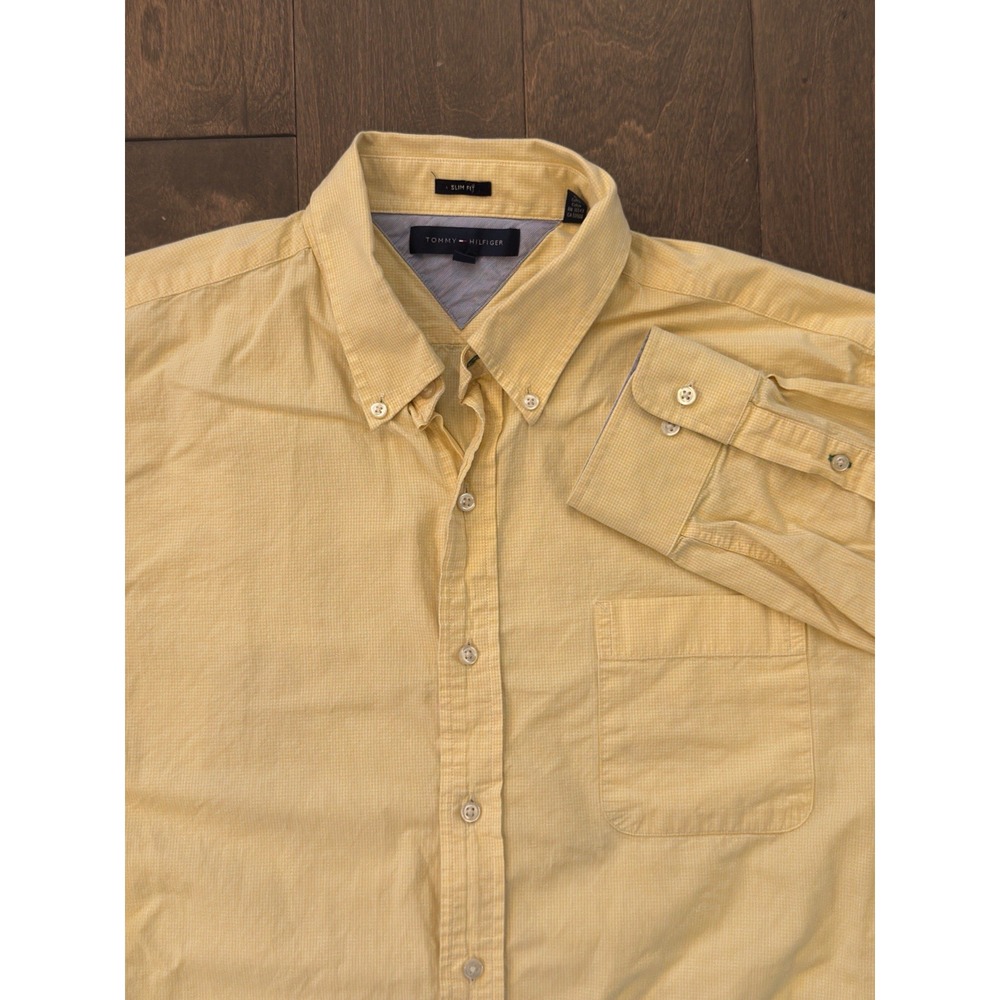 Tommy Hilfiger Men's Slim Fit Button‎ Up Shirt Long Sleeve Yellow Check Size 17